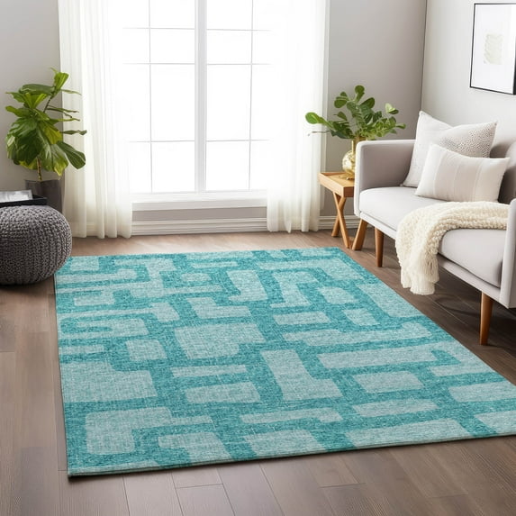 Addison Rugs Mayfield Washable Transitional Contemporary Turquoise Rectangle Rug, 10' x 14'
