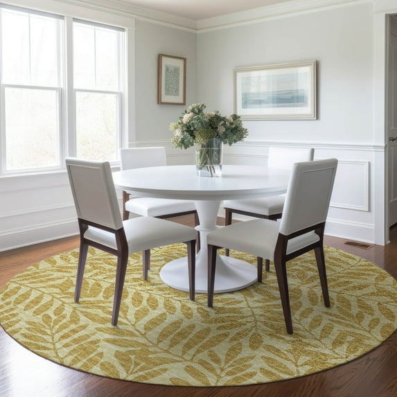 Addison Rugs Mayfield Washable Transitional Tropical, Leaves, Botanical Gilded Round Rug, 8' x 8'