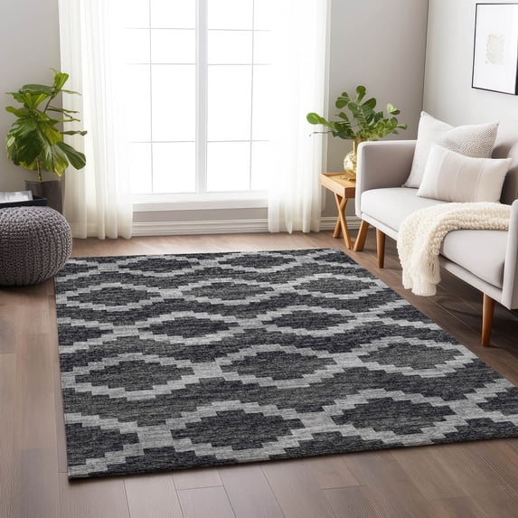Addison Rugs Mayfield Washable Transitional Tribal, Diamond Gray Rectangle Rug, 3' x 5'