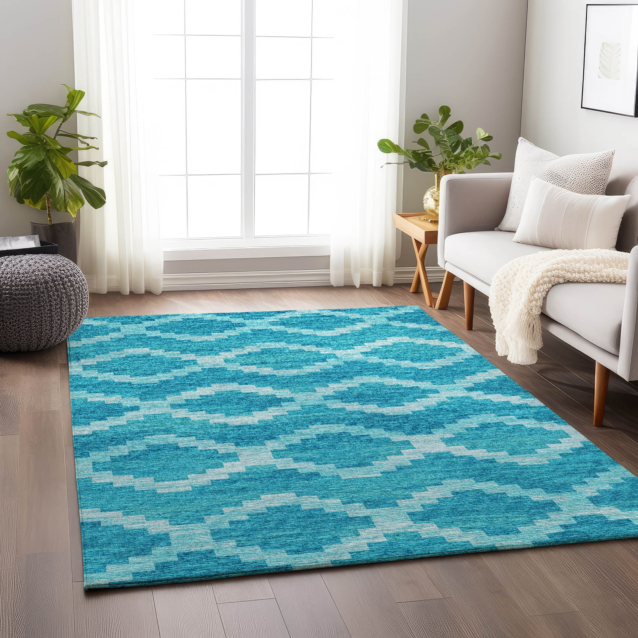Turquoise Silk Ribbed Rug Addison Rugs Mayfield Washable Transitional Tribal, Diamond Turquoise ...