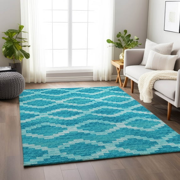 Addison Rugs Mayfield Washable Transitional Tribal, Diamond Turquoise Rectangle Rug, 8' x 10'