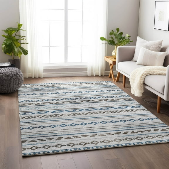 Addison Rugs Mayfield Washable Transitional Tribal, Diamond Gray Rectangle Rug, 10' x 14'