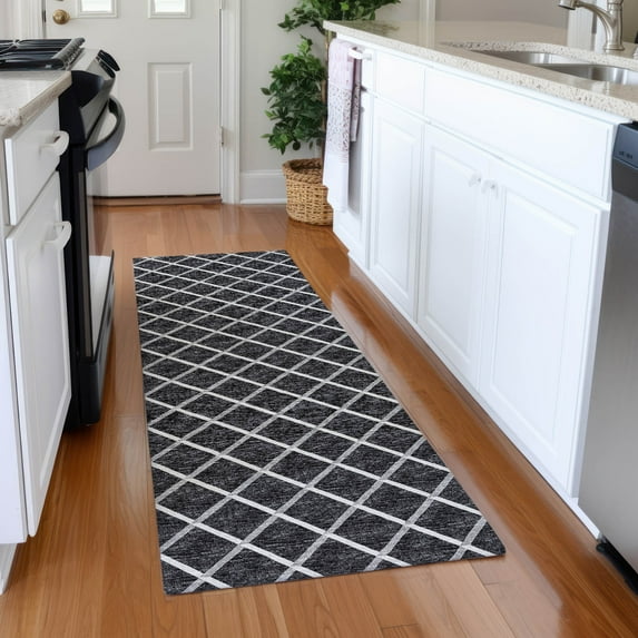 Addison Rugs Mayfield Washable Transitional Lattice Black Runner Rug, 2'3" x 7'6"