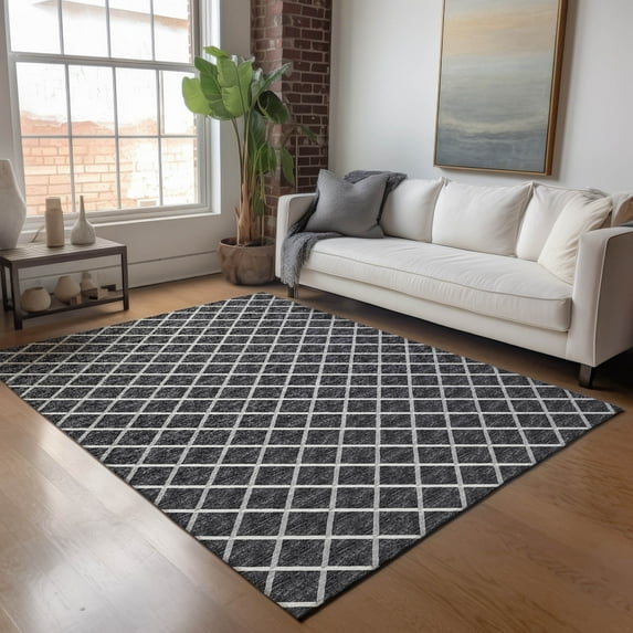 Addison Rugs Mayfield Washable Transitional Lattice Black Rectangle Rug, 5' x 7'6"