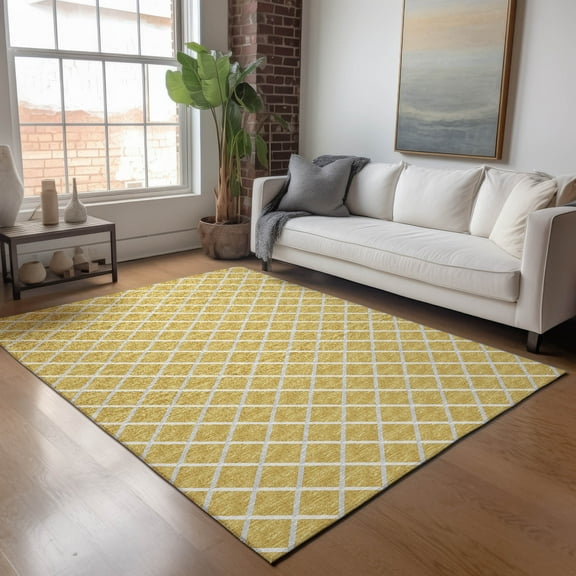 Addison Rugs Mayfield Washable Transitional Lattice Gold Rectangle Rug, 3' x 5'