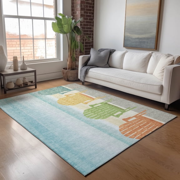Addison Rugs Mayfield Washable Coastal Chairs Poolside Rectangle Rug, 5' x 7'6"