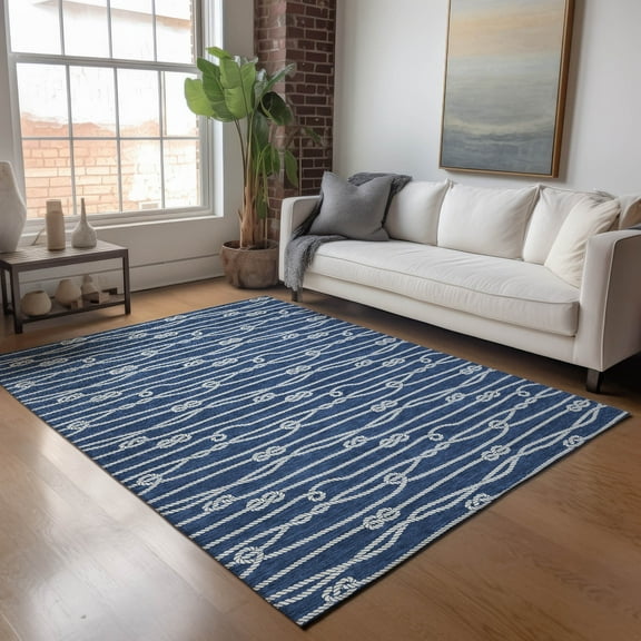 Addison Rugs Mayfield Washable Coastal Rope Navy Rectangle Rug, 5' x 7'6"