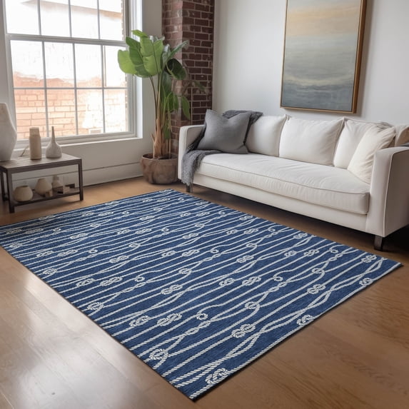Addison Rugs Mayfield Washable Coastal Rope Navy Rectangle Rug, 8' x 10'