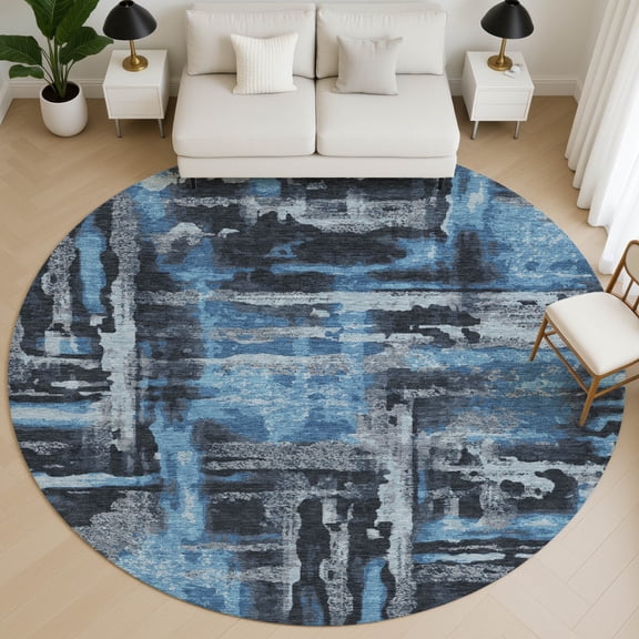 Addison Rugs Mayfield AMF2015 Black 8' x 8' Indoor Premium Machine Washable Rug, Silky Soft, Easy Clean, Non Shedding, Bedroom, Living Room, Dining Room, Kitchen Round Rug