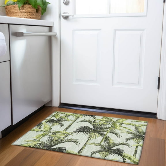 Addison Rugs Mayfield Washable Tropical Palm Trees Green Rectangle Rug, 1'8" x 2'6"