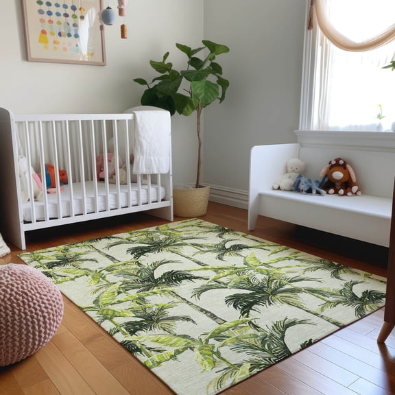 Addison Rugs Mayfield Washable Tropical Palm Trees Green Rectangle Rug, 9' x 12'