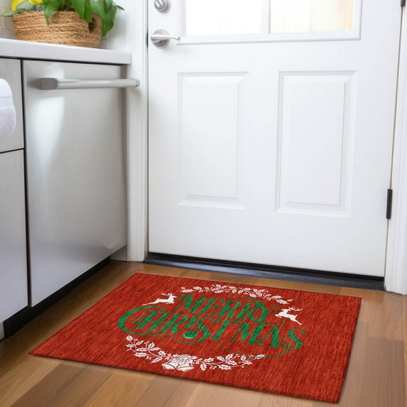 Addison Rugs Mayfield Washable Holiday Wreath Ruby Rectangle Rug, 1'8" x 2'6"