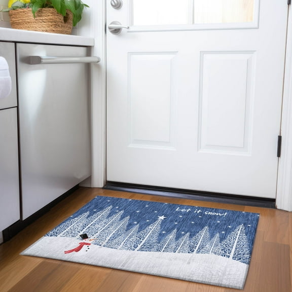 Addison Rugs Mayfield Washable Holiday Snow Scene Blue Rectangle Rug, 1'8" x 2'6"