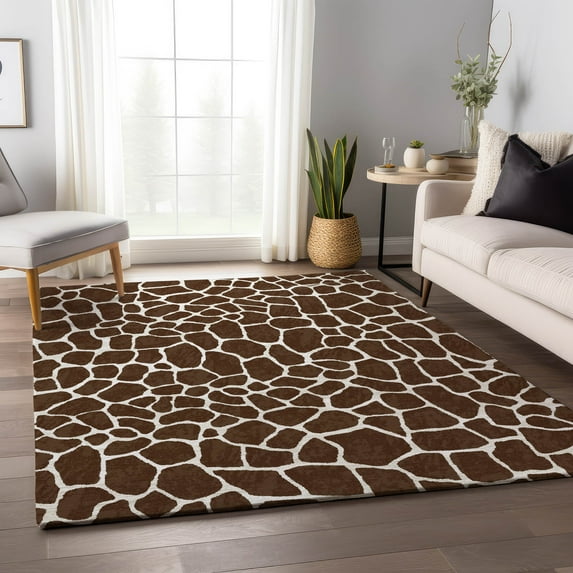 Addison Rugs Mayfield Washable Animal Skin Pattern Giraffe Coffee Rectangle Rug, 9' x 12'