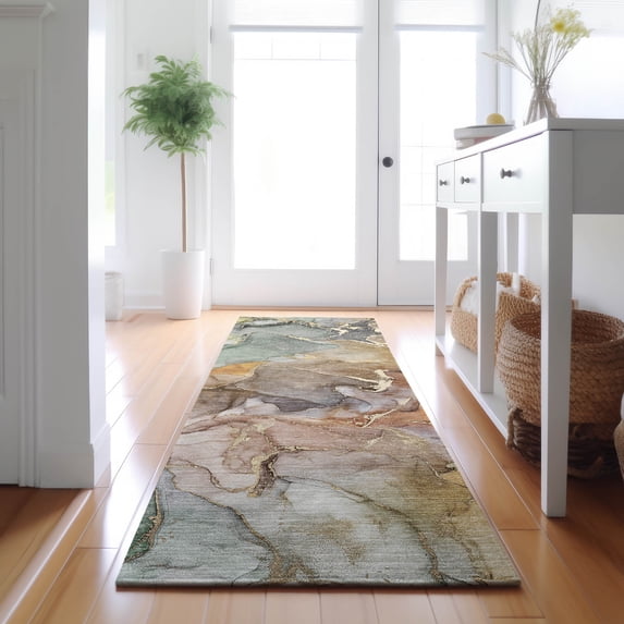 Addison Rugs Mayfield Washable Contemporary Watercolors Beige Runner Rug, 2'3" x 7'6"