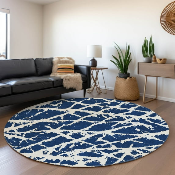 Addison Rugs Mayfield Washable Transitional Organic Navy Round Rug, 8' x 8'