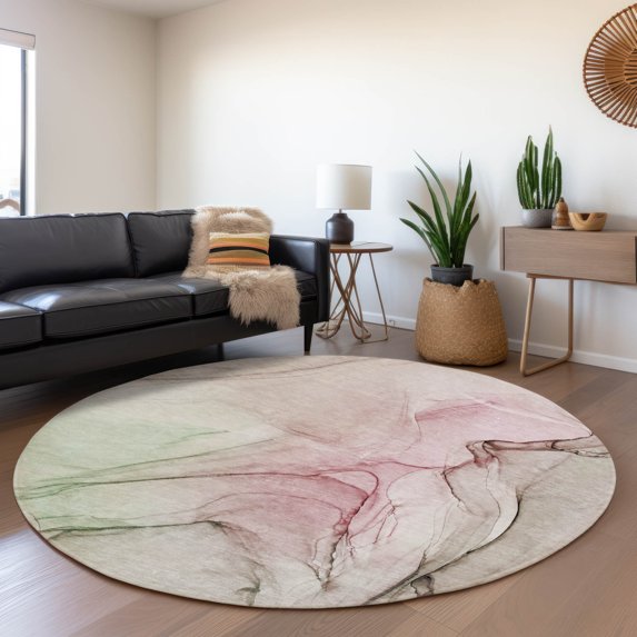 Addison Rugs Mayfield Washable Transitional Watercolors Blush Round Rug, 8' x 8'
