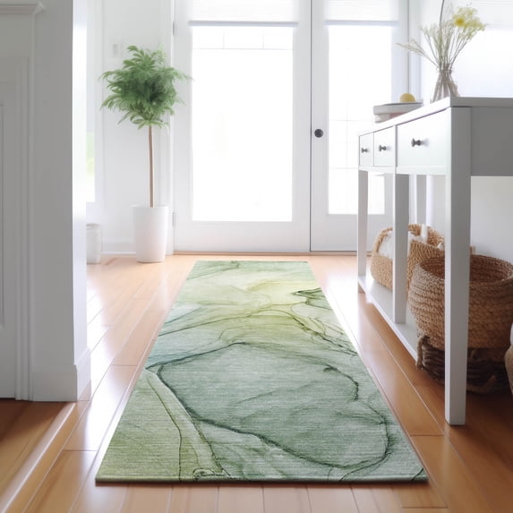 Addison Rugs Mayfield Washable Transitional Watercolors Green Runner Rug, 2'3" x 7'6"
