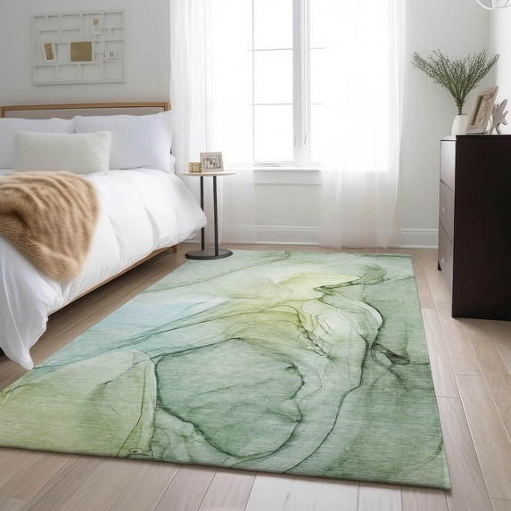 Addison Rugs Mayfield Washable Transitional Watercolors Green Rectangle Rug, 2'6" x 3'10"