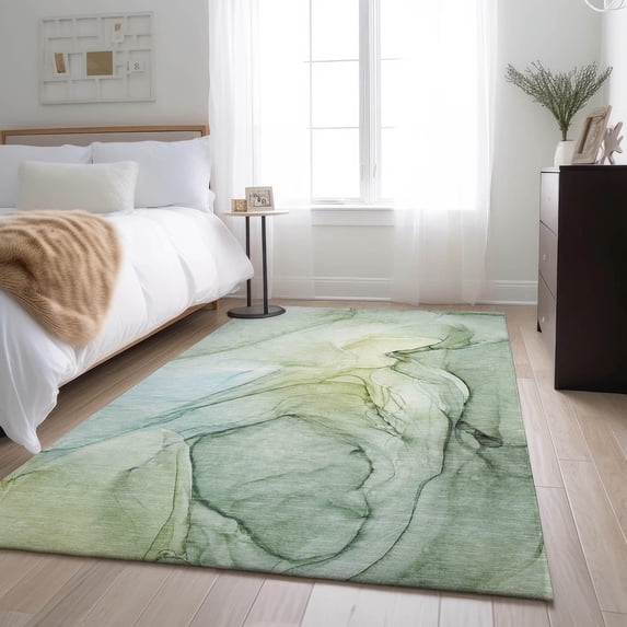 Addison Rugs Mayfield Washable Transitional Watercolors Green Rectangle Rug, 8' x 10'