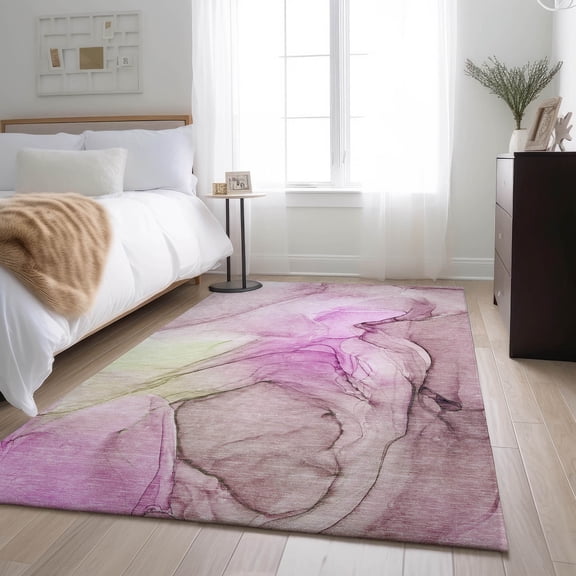 Addison Rugs Mayfield Washable Transitional Watercolors Pink Rectangle Rug, 10' x 14'