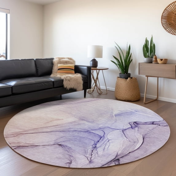 Addison Rugs Mayfield Washable Transitional Watercolors Purple Round Rug, 8' x 8'