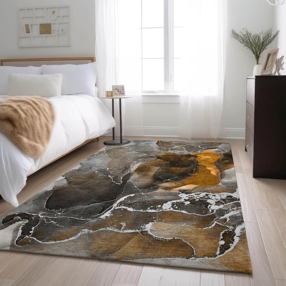 Addison Rugs Mayfield Washable Contemporary Watercolors Brown Rectangle Rug, 10' x 14'