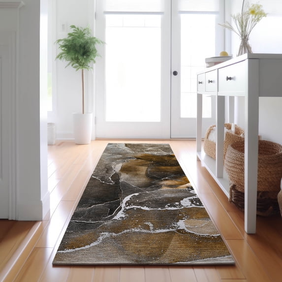 Addison Rugs Mayfield Washable Contemporary Watercolors Brown Runner Rug, 2'3" x 7'6"
