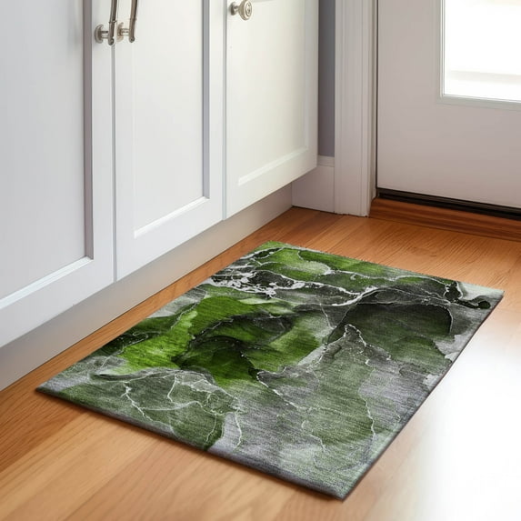 Addison Rugs Mayfield Washable Contemporary Watercolors Green Rectangle Rug, 1'8" x 2'6"
