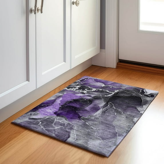 Addison Rugs Mayfield Washable Contemporary Watercolors Purple Rectangle Rug, 1'8" x 2'6"
