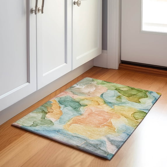 Addison Rugs Mayfield Washable Transitional Watercolors Blue Rectangle Rug, 1'8" x 2'6"