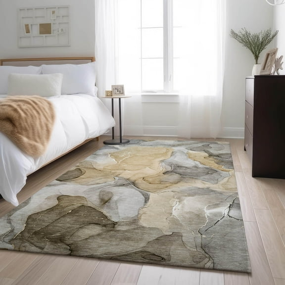 Addison Rugs Mayfield Washable Transitional Watercolors Brown Rectangle Rug, 10' x 14'
