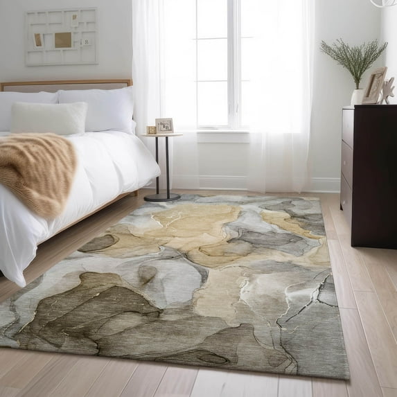 Addison Rugs Mayfield Washable Transitional Watercolors Brown Rectangle Rug, 9' x 12'
