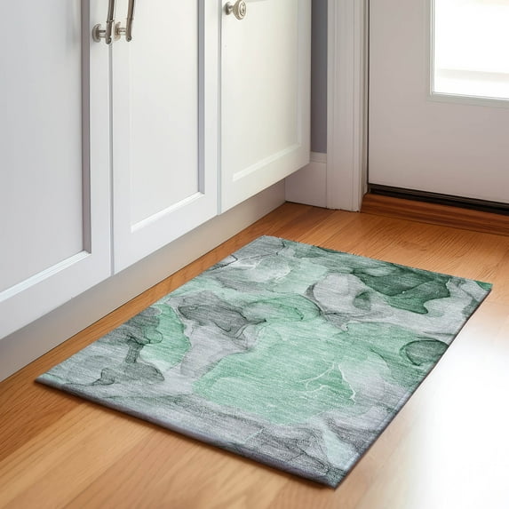 Addison Rugs Mayfield Washable Transitional Watercolors Green Rectangle Rug, 1'8" x 2'6"