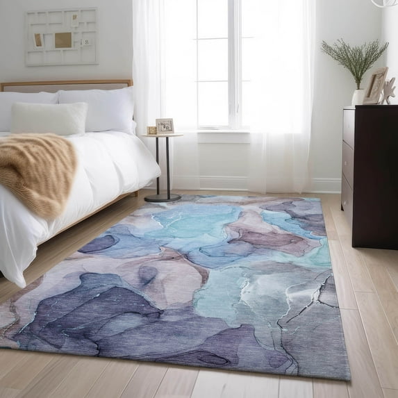 Addison Rugs Mayfield Washable Transitional Watercolors Navy Rectangle Rug, 10' x 14'