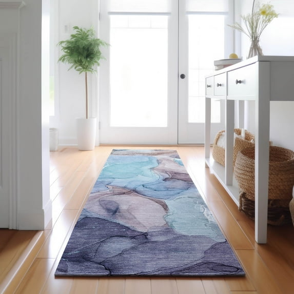Addison Rugs Mayfield Washable Transitional Watercolors Navy Runner Rug, 2'3" x 7'6"