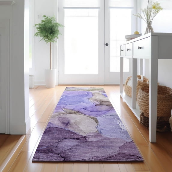 Addison Rugs Mayfield Washable Transitional Watercolors Purple Runner Rug, 2'3" x 7'6"