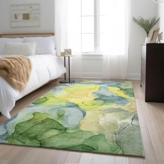 Addison Rugs Mayfield Washable Transitional Watercolors Yellow Rectangle Rug, 8' x 10'