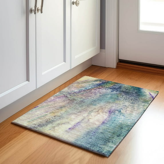 Addison Rugs Mayfield Washable Contemporary Watercolors Blue Rectangle Rug, 1'8" x 2'6"