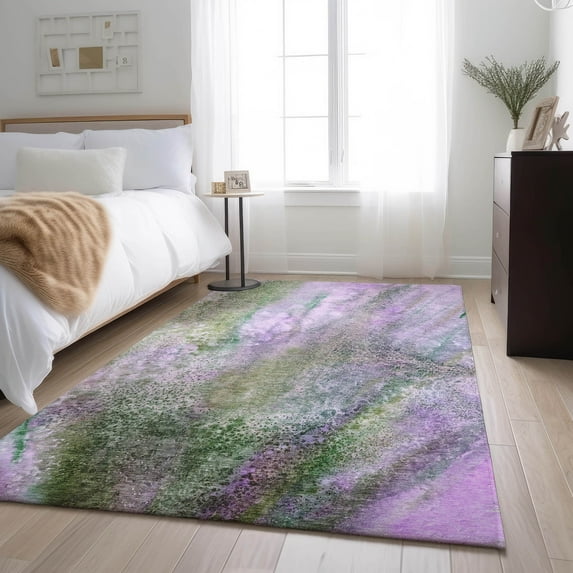 Addison Rugs Mayfield Washable Contemporary Watercolors Purple Rectangle Rug, 3' x 5'