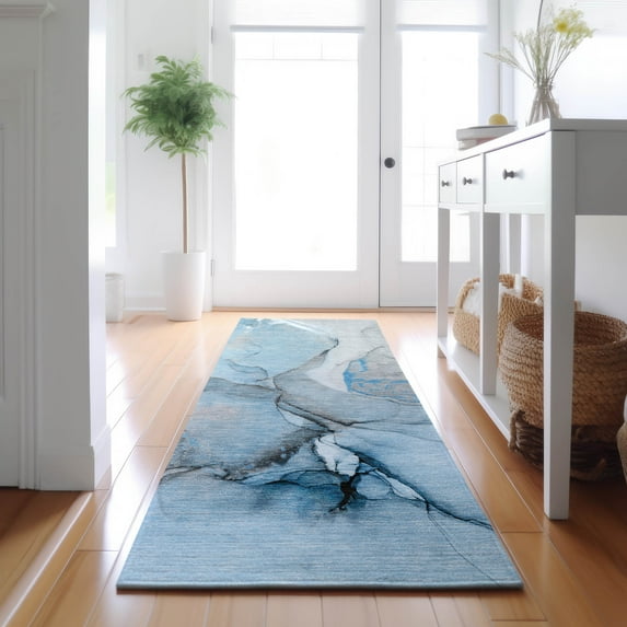 Addison Rugs Mayfield Washable Transitional Watercolors Blue Runner Rug, 2'3" x 7'6"