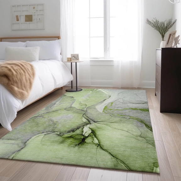 Addison Rugs Mayfield Washable Transitional Watercolors Green Rectangle Rug, 5' x 7'6"