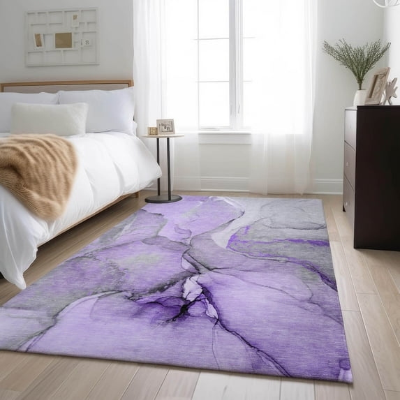Addison Rugs Mayfield Washable Transitional Watercolors Purple Rectangle Rug, 10' x 14'