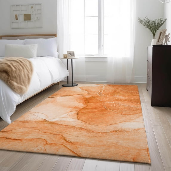 Addison Rugs Mayfield Washable Transitional Watercolors Orange Rectangle Rug, 5' x 7'6"