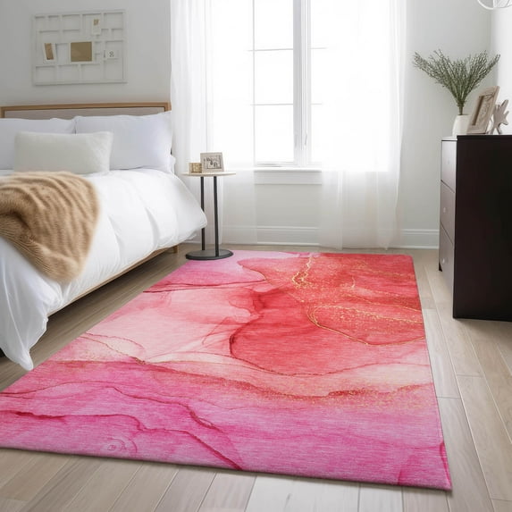Addison Rugs Mayfield Washable Transitional Watercolors Pink Rectangle Rug, 10' x 14'