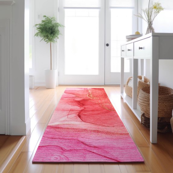 Addison Rugs Mayfield Washable Transitional Watercolors Pink Runner Rug, 2'3" x 7'6"