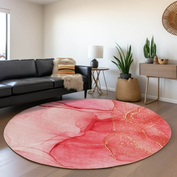 Addison Rugs Mayfield Washable Transitional Watercolors Pink Round Rug, 8' x 8'
