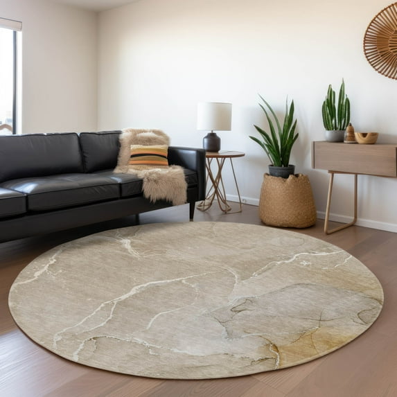 Addison Rugs Mayfield Washable Transitional Watercolors Beige Round Rug, 8' x 8'