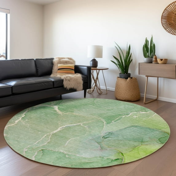 Addison Rugs Mayfield Washable Transitional Watercolors Green Round Rug, 8' x 8'