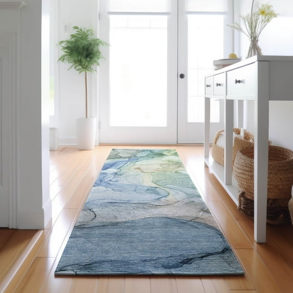 Addison Rugs Mayfield Washable Transitional Watercolors Blue Runner Rug, 2'3" x 7'6"